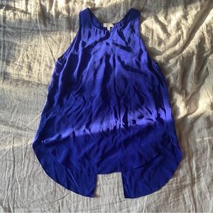 100% Silk Cobalt Blue Wilfred Aritzia Open Back Sleeveless Crew Neck Top
